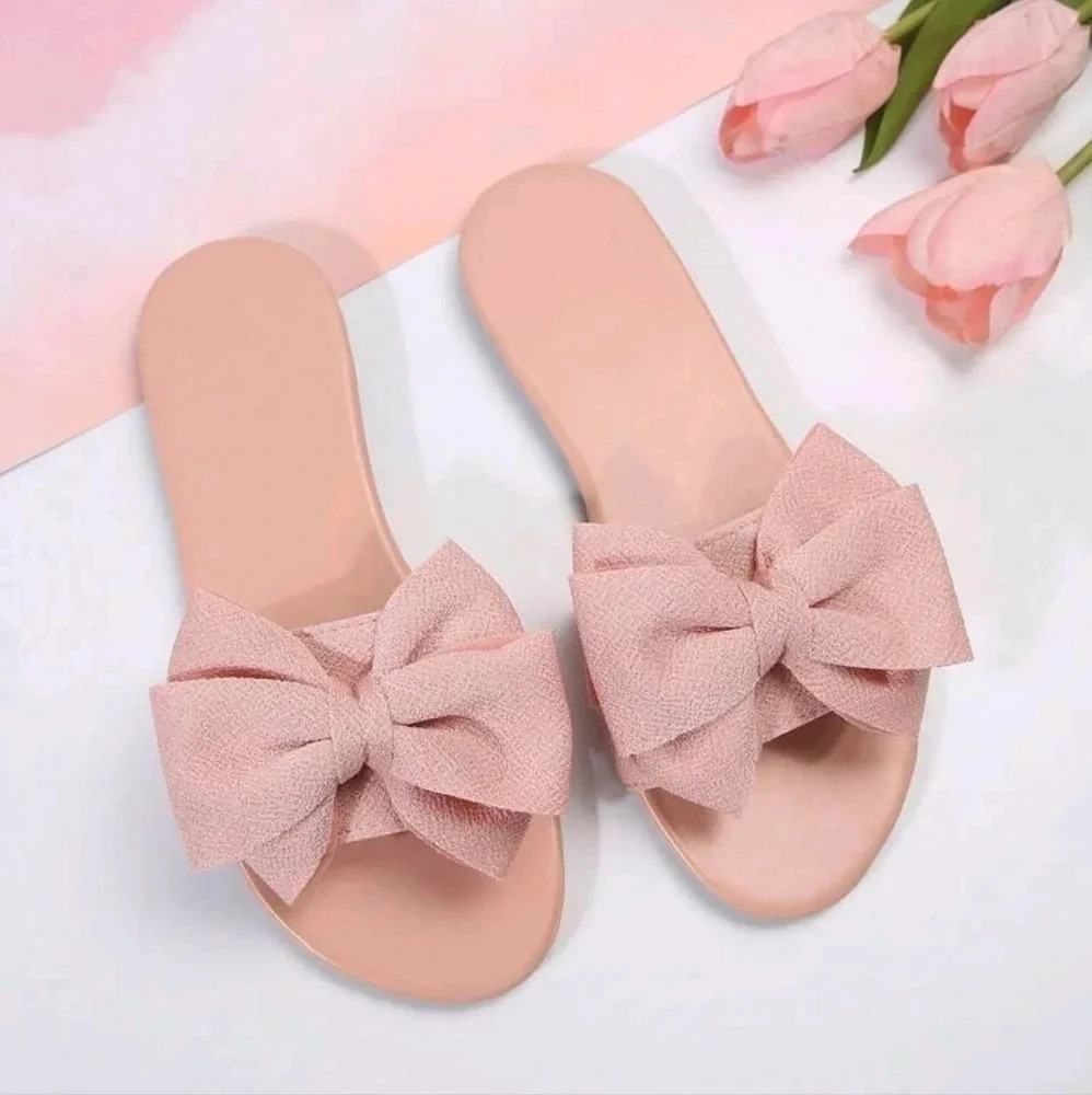 Bowknot Slide Slippers For Women, Round Toe Fashionable Beach Shoes Non-Slip - Picture 4 of 7
